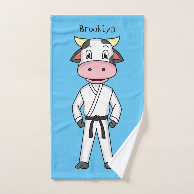Vache mignonne en combinaison kung fu (Serviette à main)