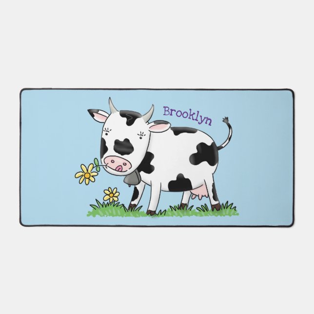 Vache mignonne en vert dessin animé sur le terrain (Recto)