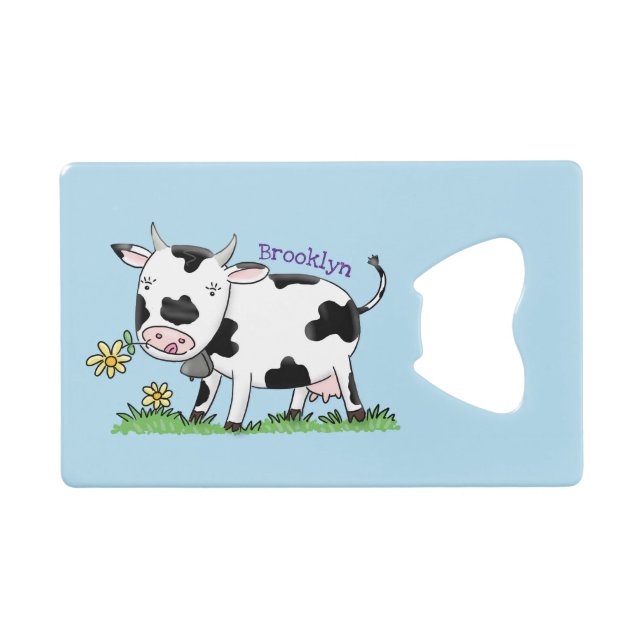 Vache mignonne en vert dessin animé sur le terrain (Devant (Horizontal))