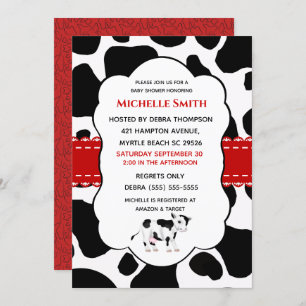 Vache mignonne Imprimer rouge noir Invitation