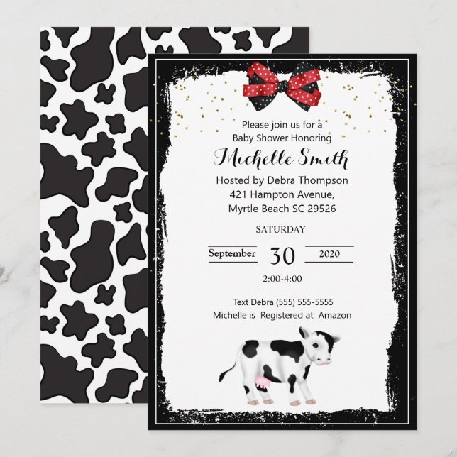 Vache neutre Imprimer Baby Douche Invitations (Devant / Derrière)