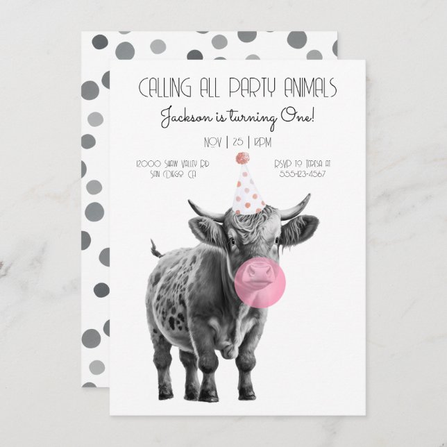 Vache noir et blanc Anniversaire Invitation (Devant / Derrière)