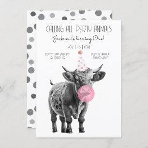 Vache noir et blanc Anniversaire Invitation