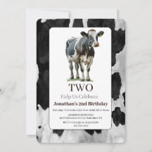 Vache Noir et Blanc Invitation du 2e anniversaire
