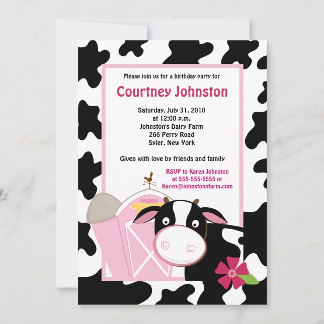Vache noire et blanche 5x7 Invitation d'anniversai (Devant)