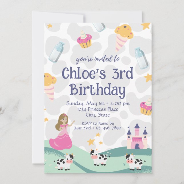 Vache princesse Invitation d'anniversaire (Devant)
