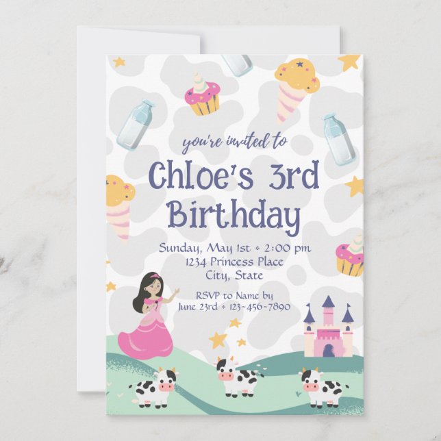 Vache princesse Invitation d'anniversaire (Devant)