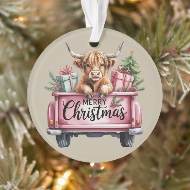 Vache rose des Highlands Noël Fille Fluffy Vache D (Arbre)
