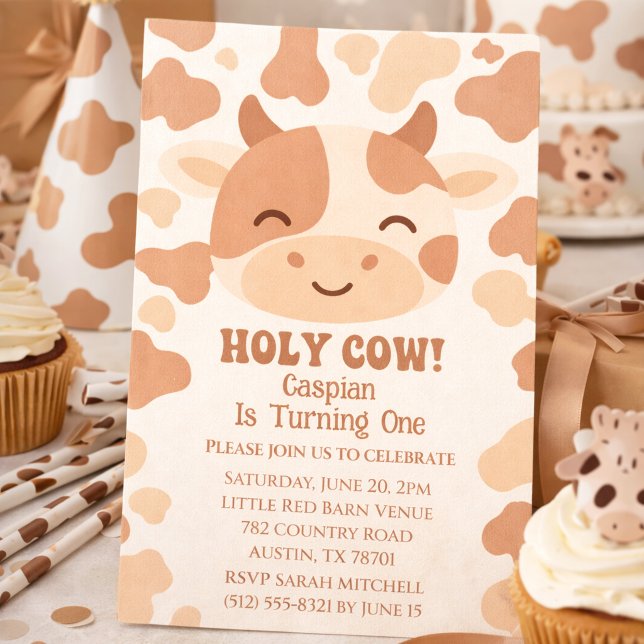 Vache sacrée, j'ai un an, invitation d'anniversair (Créateur téléchargé)
