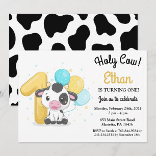 Vache sacrée, j'ai un an Invitation d'anniversaire