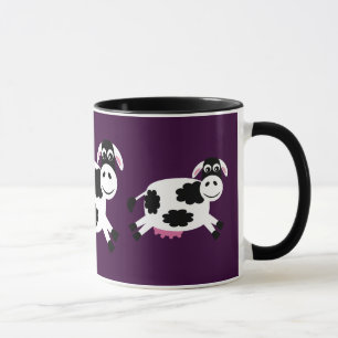 Vaches courantes mignonnes pourpres et tasse noire