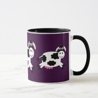 Vaches courantes mignonnes pourpres et tasse noire