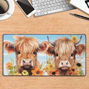Vaches Highland Cute Aquarelle Florale Animal de f