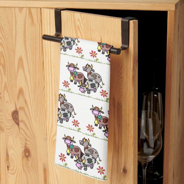 Vaches Moo Floral Cuisine serviette main (Pliage en tiers)