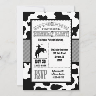 Vachette gris gris Cowboy Invitation Anniversaire