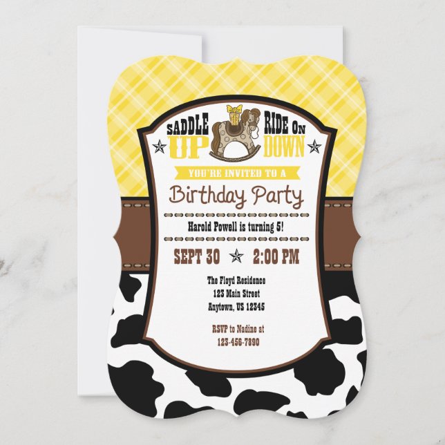 Vachette jaune Plaid Cowboy Invitation d'anniversa (Devant)