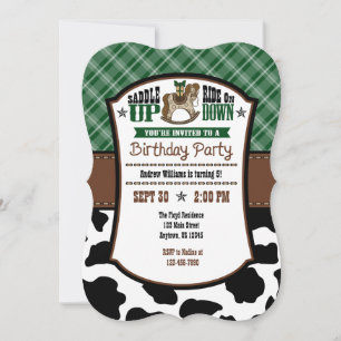 Vachette verte foncée Plaid Cowboy Invitation d'an