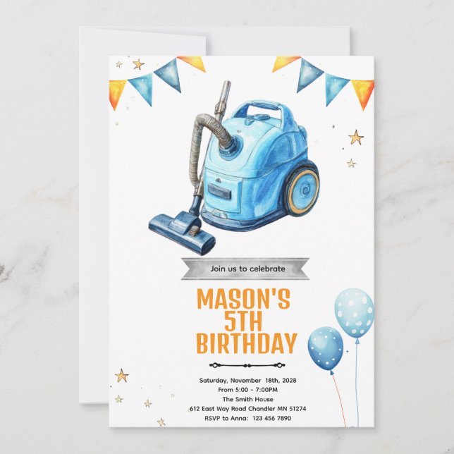 Vacuum cleaning Birthday party Invitation (Devant)