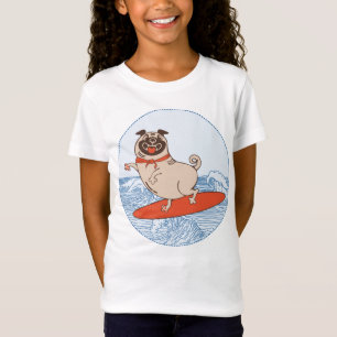 Vague à cheval heureux chien carlin sur le T-Shirt
