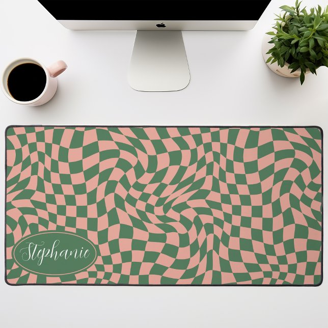 Vague Rétro : Damier Rose Vert Ondulé Moderne (Créateur téléchargé)