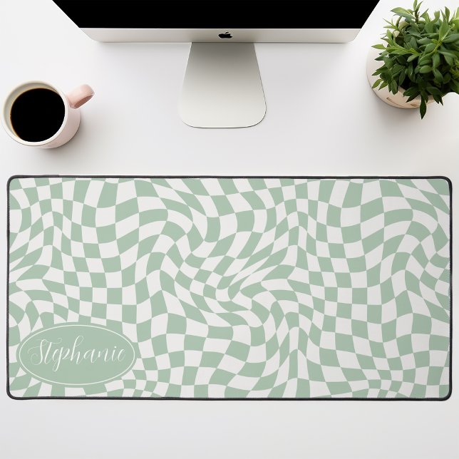 Vague Rétro : Damier Vert Menthe Ondulé Moderne (Créateur téléchargé)