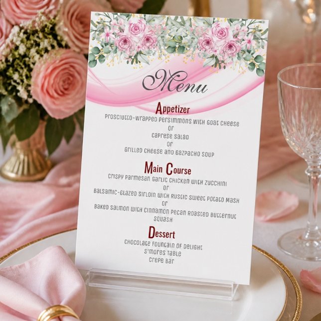 Vague rose et floral 4,5 " x 6,25"  Menu (Créateur téléchargé)