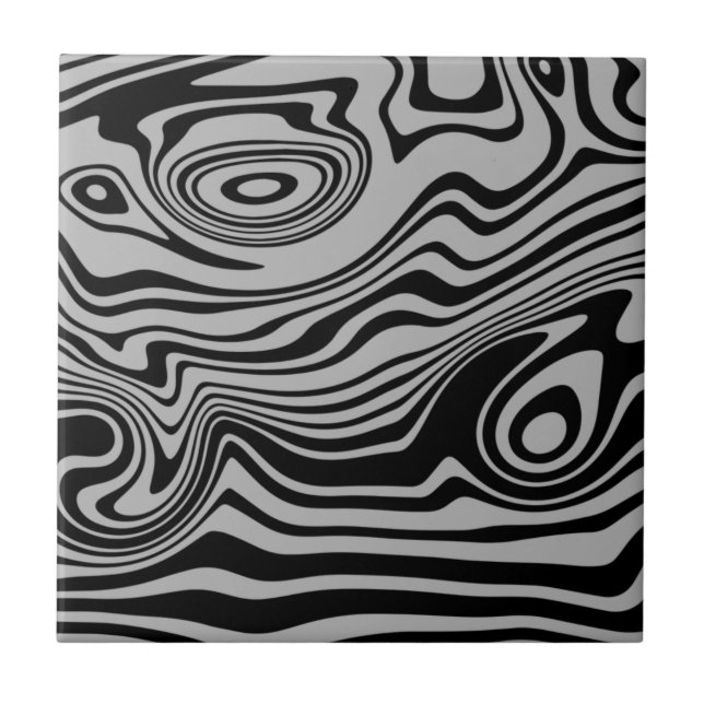 Vagues Abstraites Gris Noir Carreaux de céramique  (Devant)
