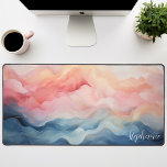 Vagues Abstraites Roses Et Bleues Personnalisées<br><div class="desc">Inspirez votre espace de travail de créativité et de dynamisme avec ce tapis de bureau personnalisé qui présente un design abstrait captivant à vague dans des teintes roses douces et bleues apaisantes. Les formes fluides et les lignes dynamiques évoquent un sentiment de mouvement et d'énergie, inspirant productivité et innovation. Faites-le...</div>