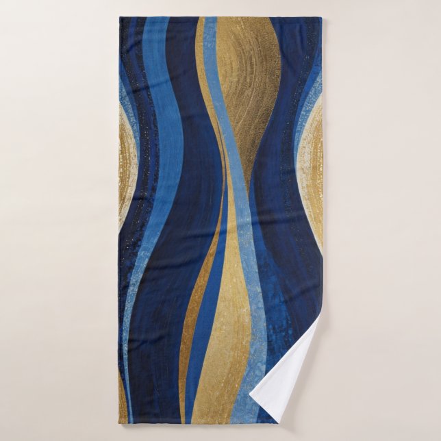 Vagues bleues et or (Serviette de bain)