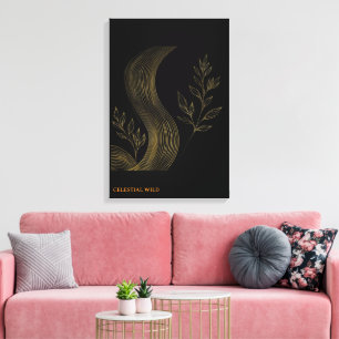 Vagues botaniques dorées sur toile d'art fin