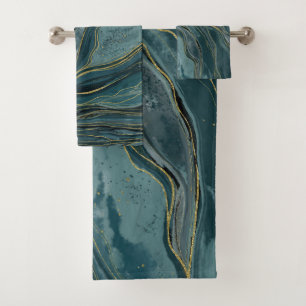 Vagues d'aquarelle Abstraite turquoise Blue Gold