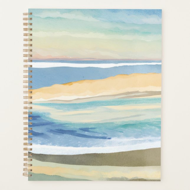 Vagues de bleu | Aquarelle de la plage du bord de  (Devant)