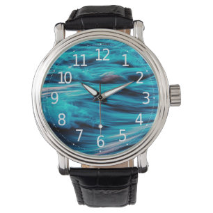 Vagues de l'océan bleu Abstrait   Montre Homme