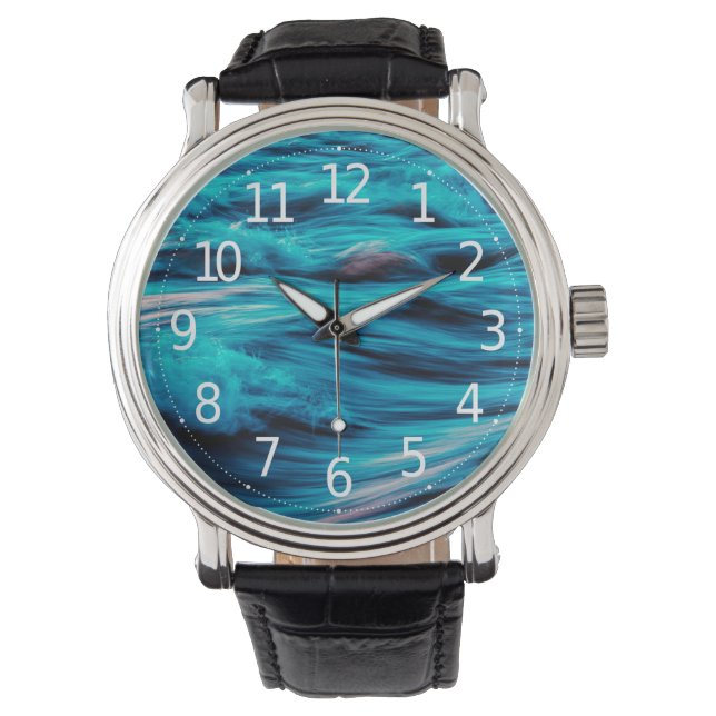 Vagues de l'océan bleu Abstrait | Montre Homme (devant)
