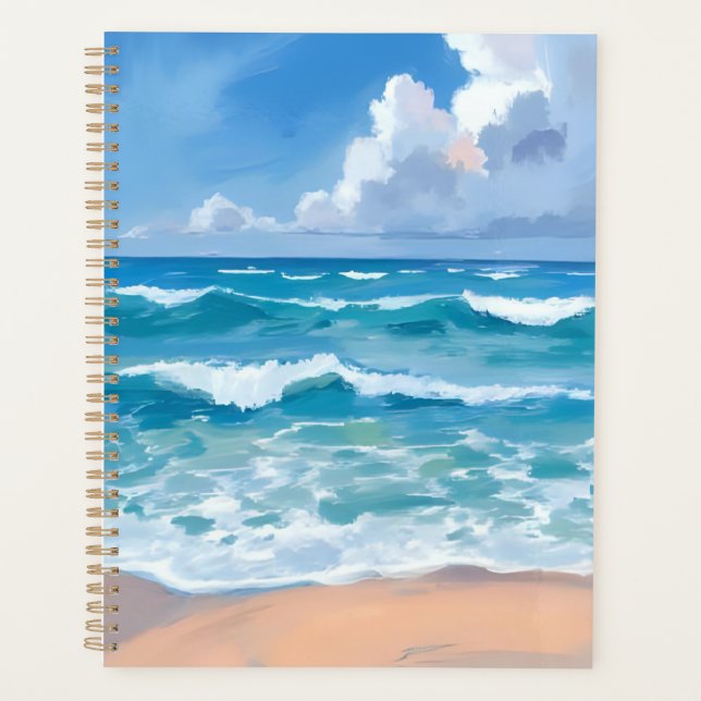 Vagues de l'océan bleu | Aquarelle de mer de plage (Devant)