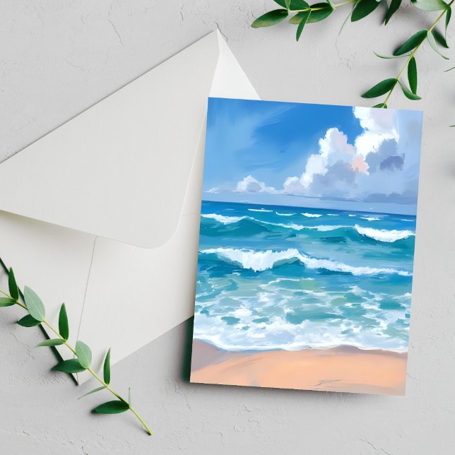 Vagues de l'océan bleu | Carte aquarelle de la mer (Créateur téléchargé)