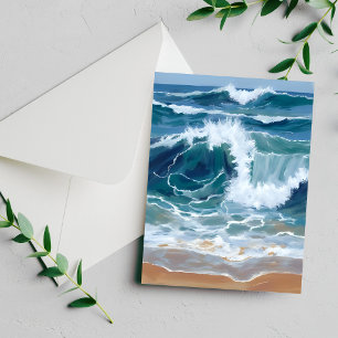 Vagues de l'océan déferlantes Carte aquarelle bleu