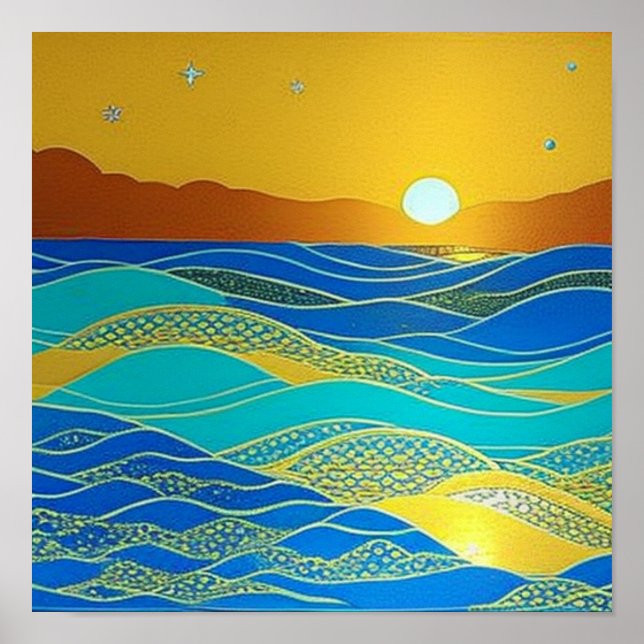 Vagues détaillées pendant une affiche de coucher d (Devant)