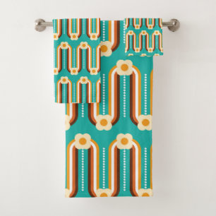 Vagues et fleurs rétro, Turquoise, Orange, Chocola