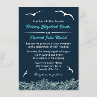 Vagues et invitations nautiques de mariage de