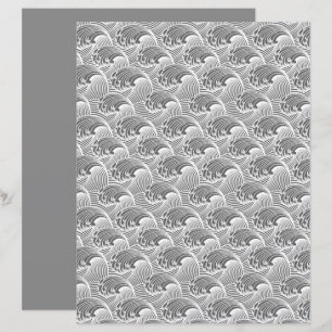 Vagues japonaises vintages, gris / gris / blanc