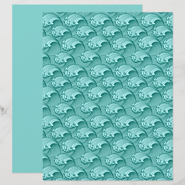 Vagues japonaises vintages, Turquoise et Aqua (Devant / Derrière)