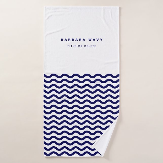 Vagues nautiques Marine Bleu tendance Simple éléga (Serviette de bain)