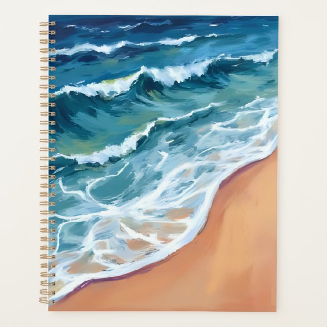 Vagues océaniques bleu aquarelle côtière (Devant)