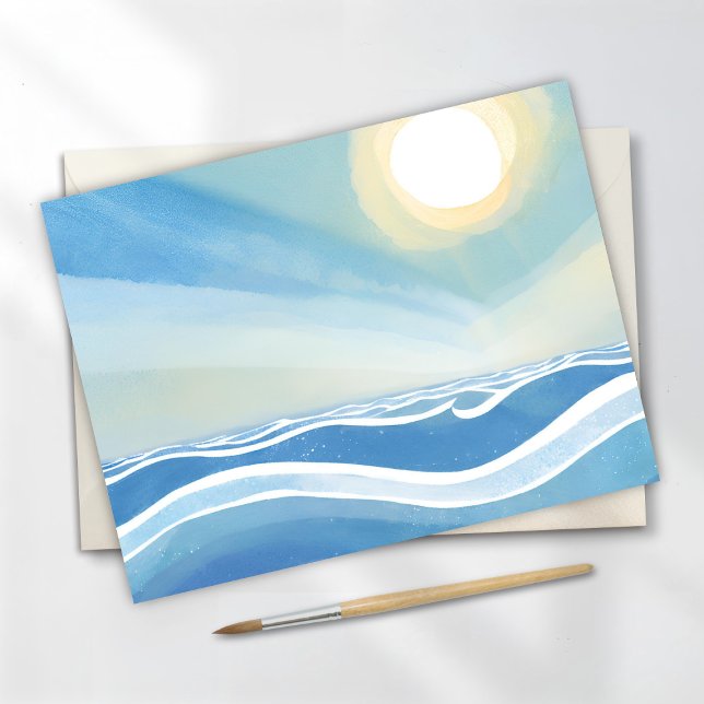 Vagues océaniques | Carte postale moderne à l'aqua (Créateur téléchargé)