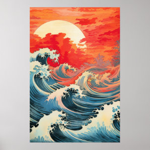 Vagues, Poster d'Art Japonais Vintage, couleurs vi