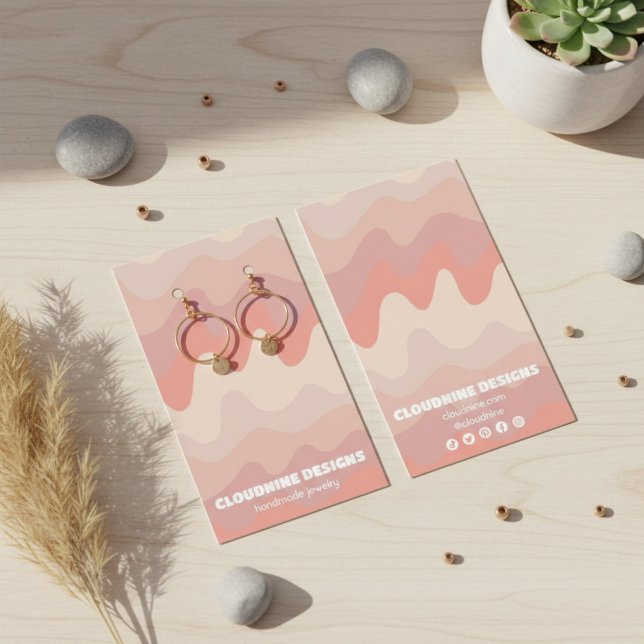 Vagues roses portant collier bijoux carte d'affich (Pink Waves Earring Necklace Jewelry Display Card
)