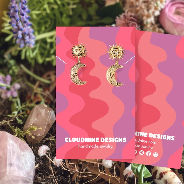 Vagues roses portant collier bijoux carte d'affich (Pink Waves Earring Necklace Jewelry Display Card
)