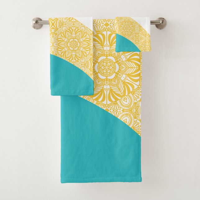 Vagues simples - Motif floral Turquoise et Jaune (En situation)