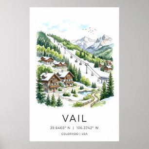 Vail Colorado décoration murale aquarelle village